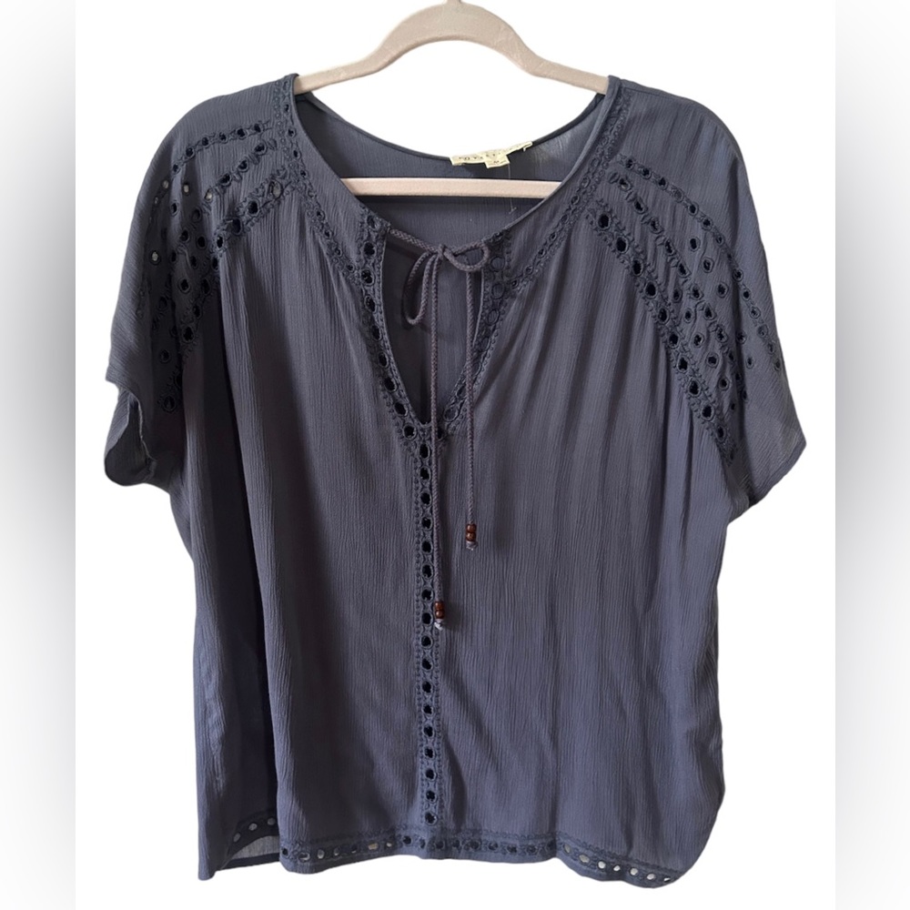 Lovestitch Blue Tie Bohemian Puff sleeve Shirt, Medium